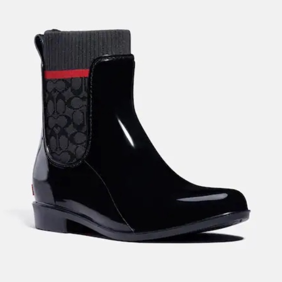 NWOT COACH Black Rain Boots size 11 - Picture 1 of 8